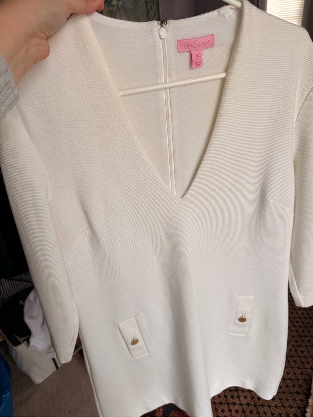 Lilly Pulitzer Women's White V-Neck Shift Dress - Picture 4 of 5